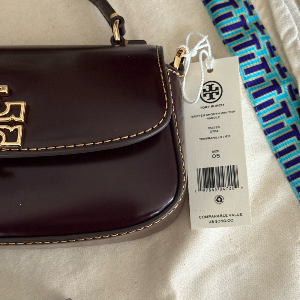 Tory Burch Britten Smooth Mini Top Handle In Tempranillo 153726 NWT - Picture 4 of 7